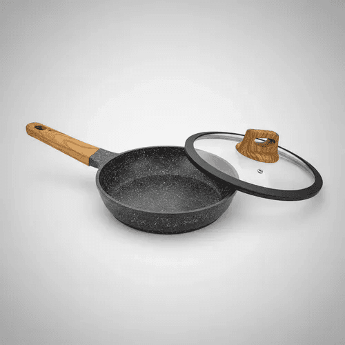 Frigideira Mármore 24cm Tampa De Vidro Borda Silicone